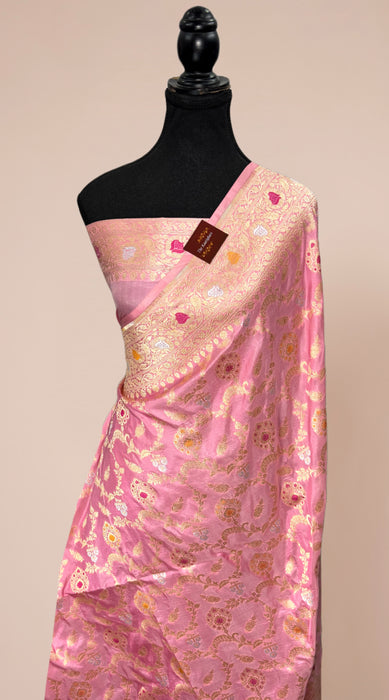 Pink Pure Katan Banarasi Handloom Saree - Meenakari Work