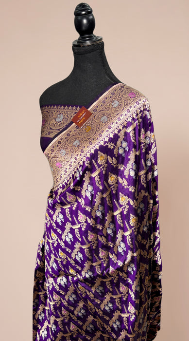 Purple Pure Katan Banarasi Handloom Saree - Sona Roopa Meenakari Work