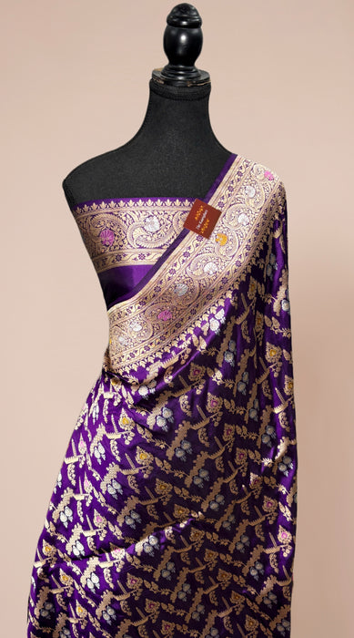 Purple Pure Katan Banarasi Handloom Saree - Sona Roopa Meenakari Work