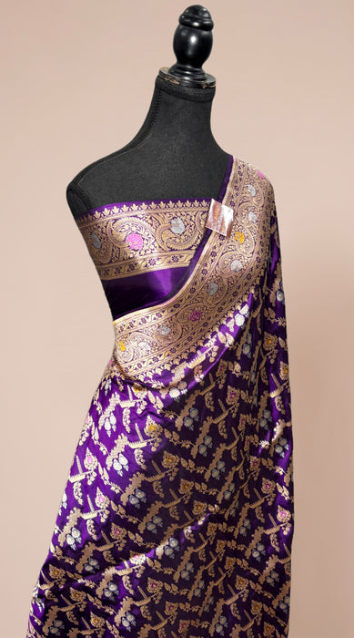 Purple Pure Katan Banarasi Handloom Saree - Sona Roopa Meenakari Work