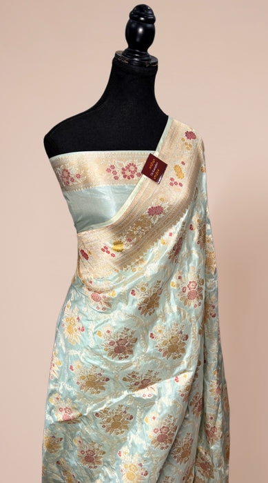 Cloud Blue Pure Katan Banarasi Handloom Saree - Meenakari Work