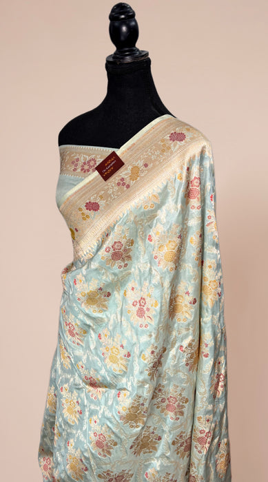 Cloud Blue Pure Katan Banarasi Handloom Saree - Meenakari Work