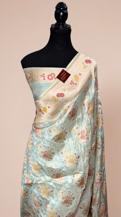 Cloud Blue Pure Katan Banarasi Handloom Saree - Meenakari Work