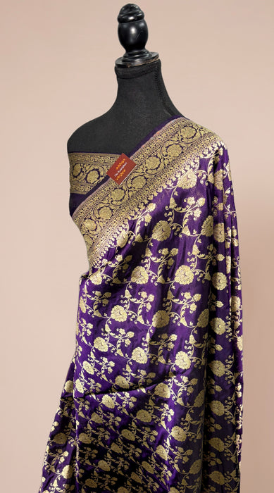 Dirty Purple Pure Katan Banarasi Handloom Saree - Jaal work