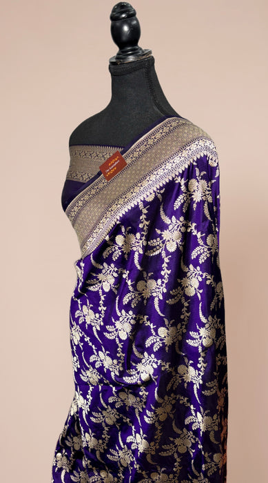 Purple Pure Katan Banarasi Handloom Saree - Jaal work