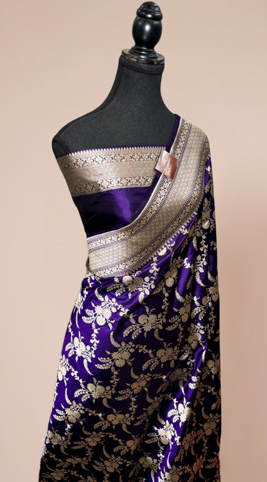 Purple Pure Katan Banarasi Handloom Saree - Jaal work