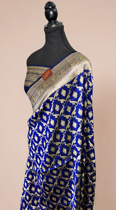 Blue Pure Katan Banarasi Handloom Saree - Jaal work