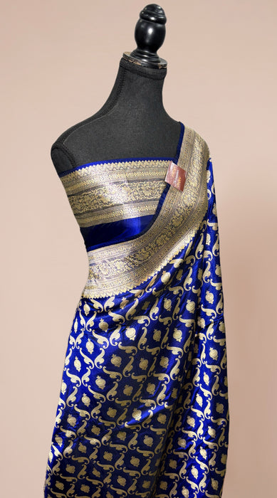 Blue Pure Katan Banarasi Handloom Saree - Jaal work