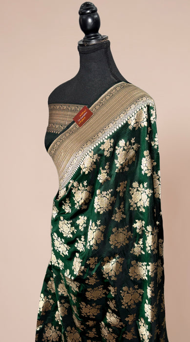 Bottle Green Pure Katan Banarasi Handloom Saree - Buta work
