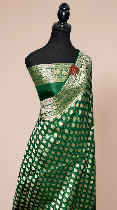 Green Pure Katan Banarasi Handloom Saree - Motifs