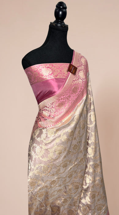 Pure Katan Banarasi Handloom Saree - Jaal work with Satin Border