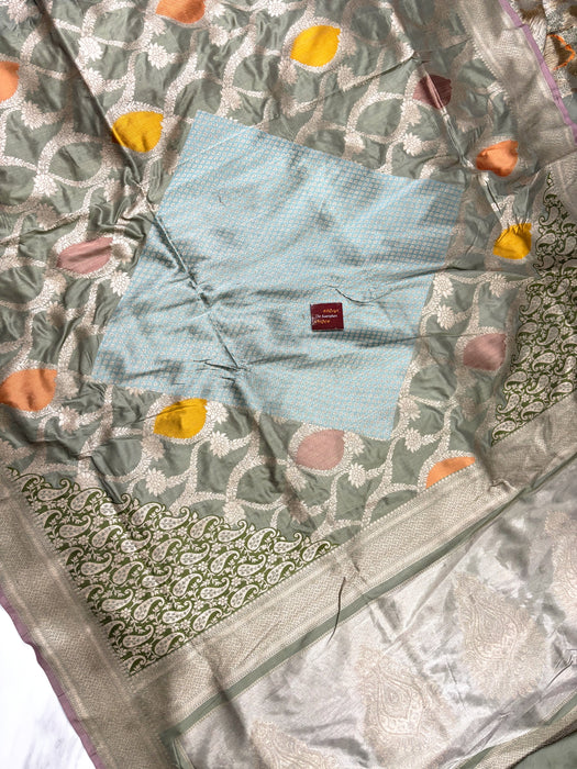 Pure Katan Banarasi Handloom Saree - Kadiyal Sona Meenakari Work