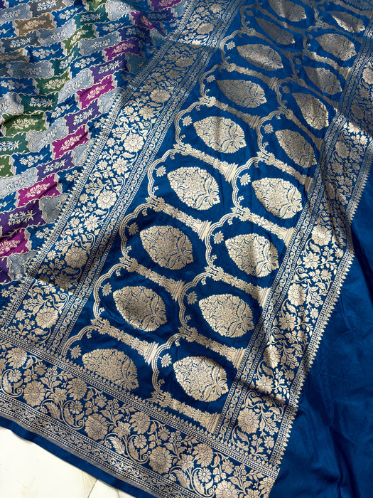 Blue Pure Katan Banarasi Handloom Saree - Rangkat
