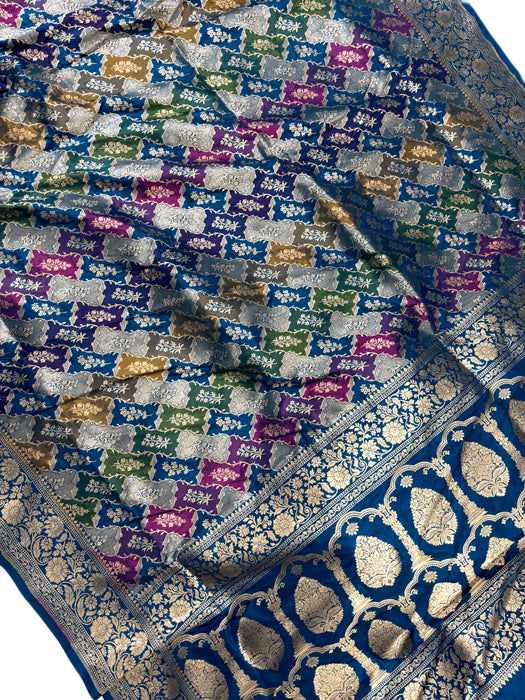 Blue Pure Katan Banarasi Handloom Saree - Rangkat