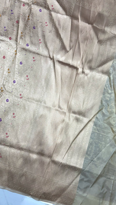 Cream Pure Katan Banarasi Handloom Saree - Meenakari brocade Work