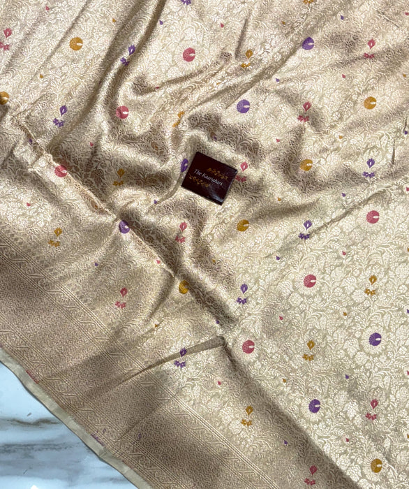 Cream Pure Katan Banarasi Handloom Saree - Meenakari brocade Work