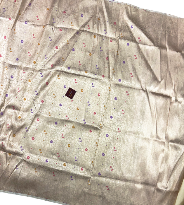 Cream Pure Katan Banarasi Handloom Saree - Meenakari brocade Work