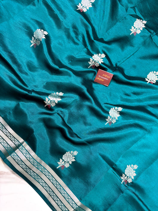 Peacock Green Pure Raw Mango Katan Banarasi Handloom Saree