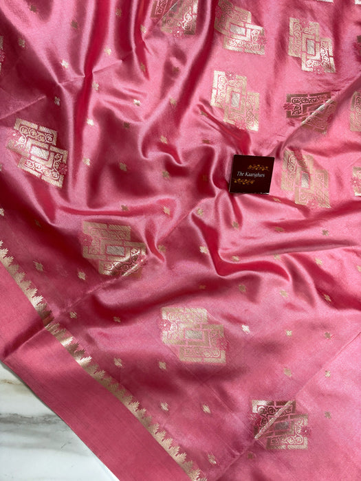 Pink Pure Raw Mango Katan Banarasi Handloom Saree