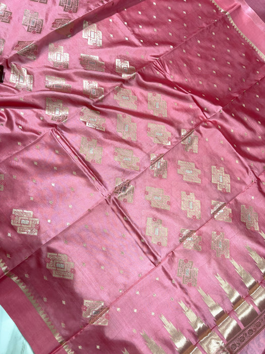 Pink Pure Raw Mango Katan Banarasi Handloom Saree