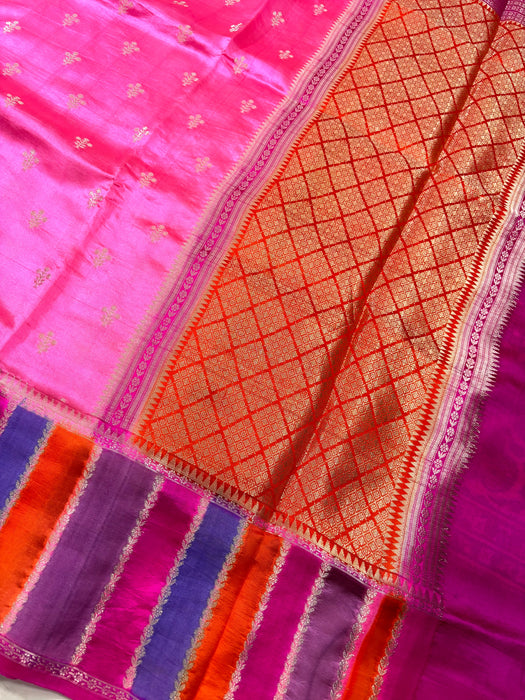 Rangkat Pink Pure Raw Mango Katan Banarasi Handloom Saree