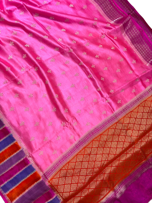 Rangkat Pink Pure Raw Mango Katan Banarasi Handloom Saree