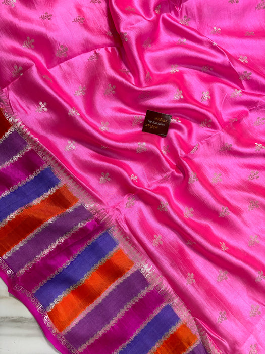 Rangkat Pink Pure Raw Mango Katan Banarasi Handloom Saree