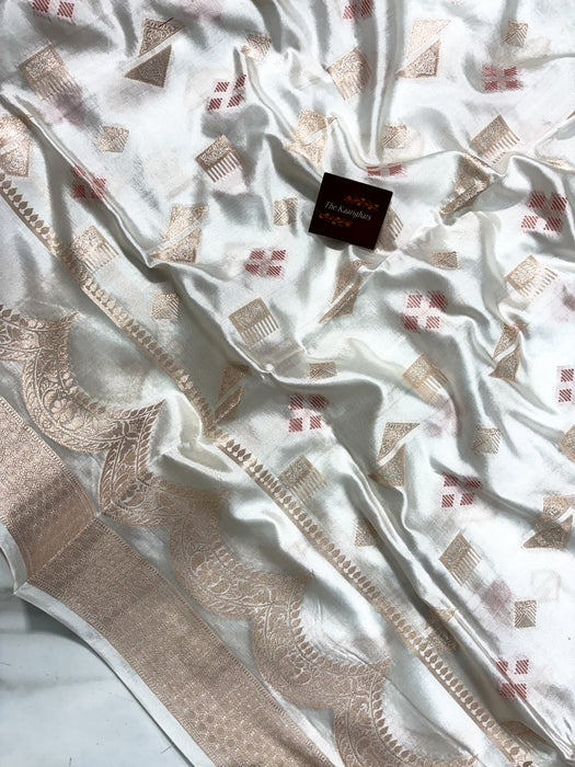 White Pure Raw Mango Katan Banarasi Handloom Saree