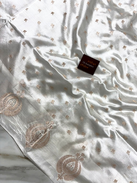 White Pure Raw Mango Katan Banarasi Handloom Saree
