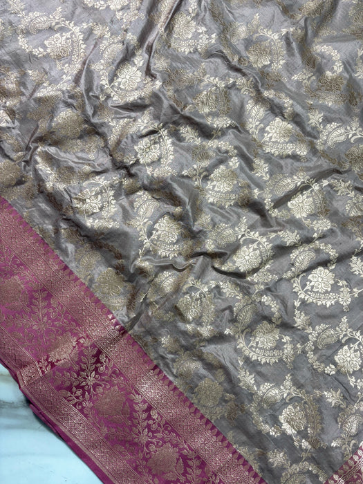 Pure Katan Banarasi Handloom Saree - Jaal work with Satin Border