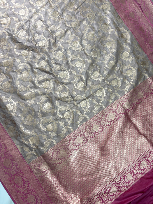 Pure Katan Banarasi Handloom Saree - Jaal work with Satin Border