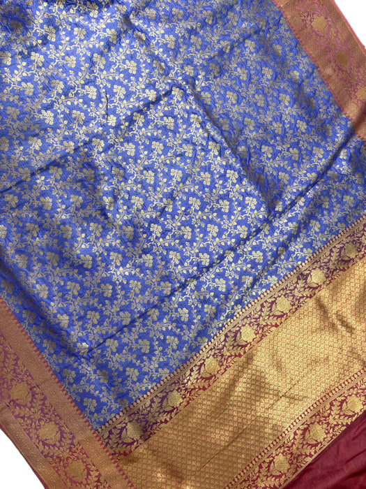 Light Blue Pure Katan Banarasi Handloom Saree - Jaal work with Satin Border
