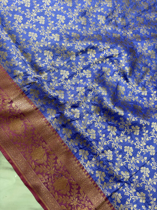 Light Blue Pure Katan Banarasi Handloom Saree - Jaal work with Satin Border
