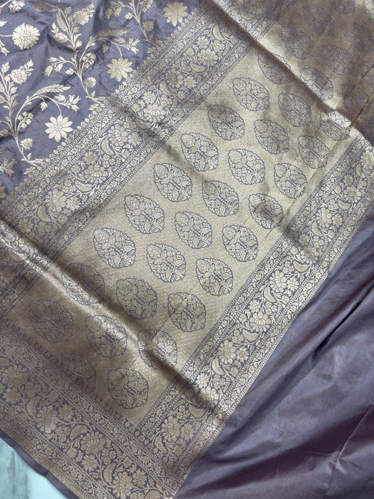 Sand Gray Pure Katan Banarasi Handloom Saree - Jaal work