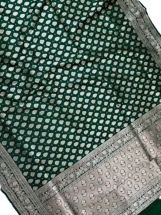 Green Pure Katan Banarasi Handloom Saree - Motifs