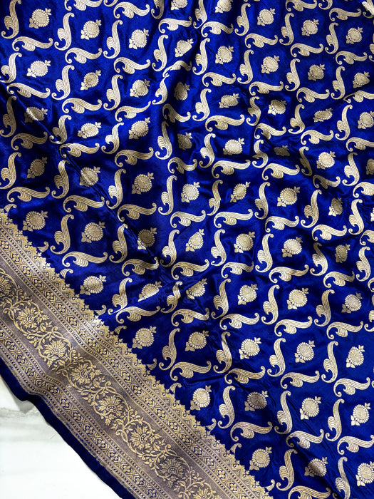 Blue Pure Katan Banarasi Handloom Saree - Jaal work