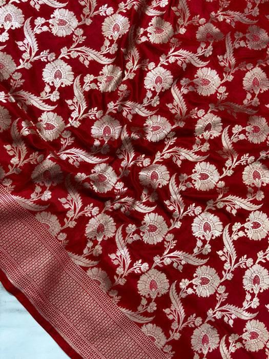 Red Pure Katan Banarasi Handloom Saree - Jaal work