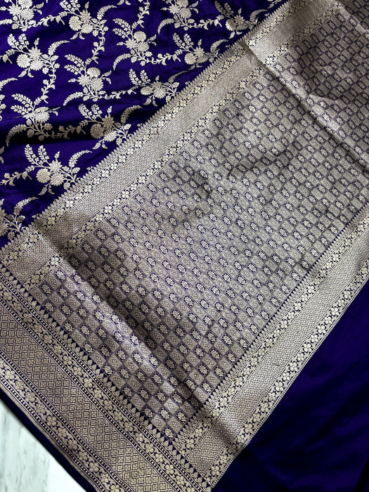 Purple Pure Katan Banarasi Handloom Saree - Jaal work