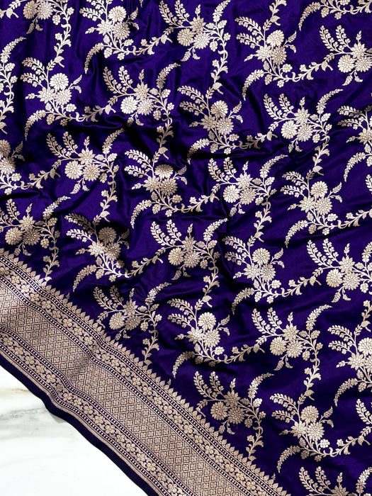 Purple Pure Katan Banarasi Handloom Saree - Jaal work