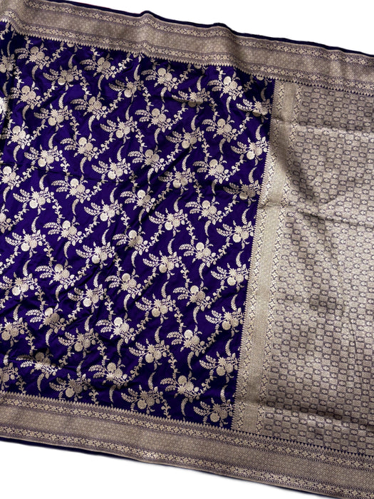 Purple Pure Katan Banarasi Handloom Saree - Jaal work
