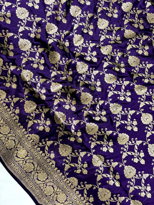 Dirty Purple Pure Katan Banarasi Handloom Saree - Jaal work