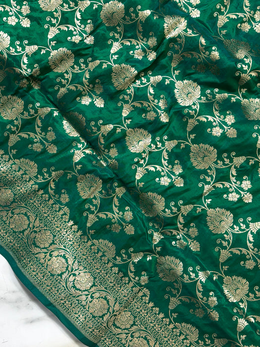 Green Dual Tone Pure Katan Banarasi Handloom Saree - Jaal work