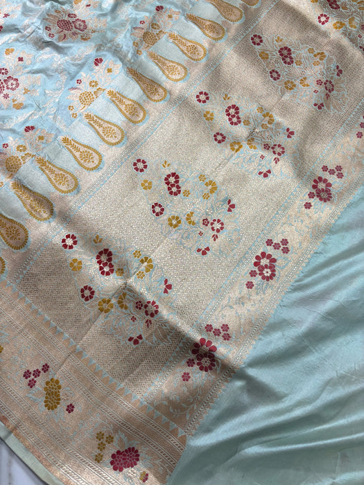 Cloud Blue Pure Katan Banarasi Handloom Saree - Meenakari Work