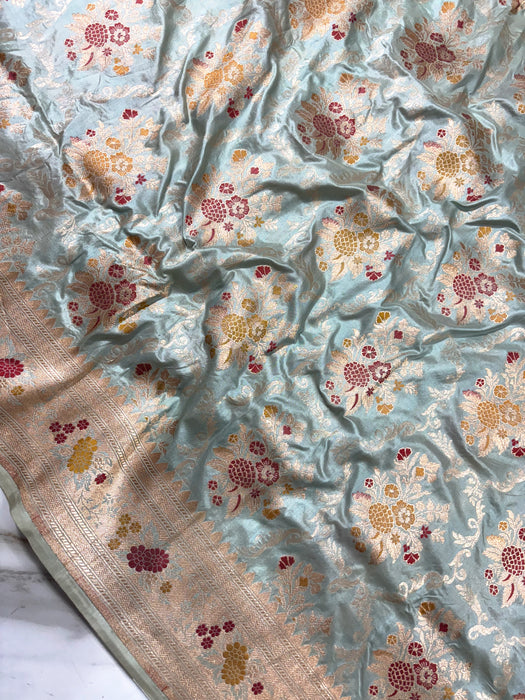 Cloud Blue Pure Katan Banarasi Handloom Saree - Meenakari Work