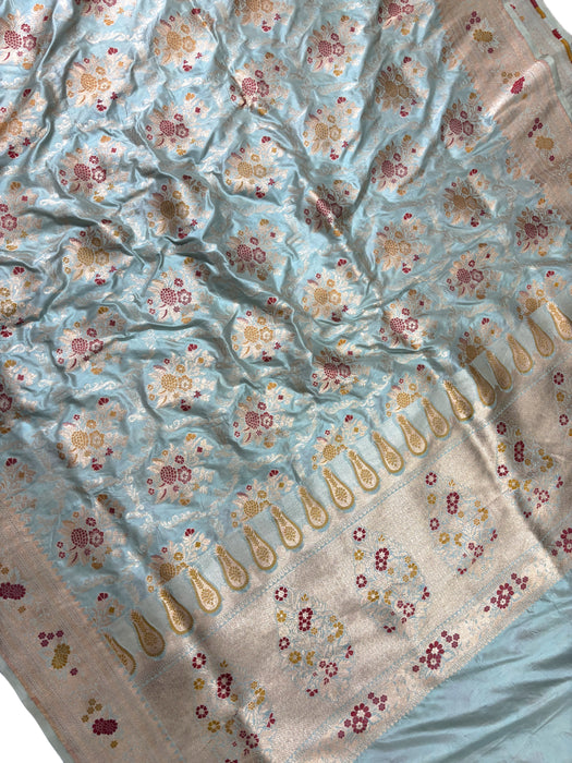 Cloud Blue Pure Katan Banarasi Handloom Saree - Meenakari Work