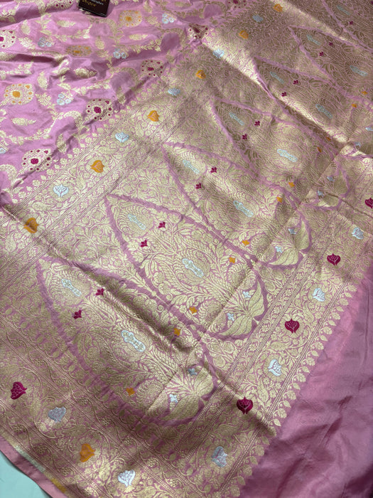 Pink Pure Katan Banarasi Handloom Saree - Meenakari Work