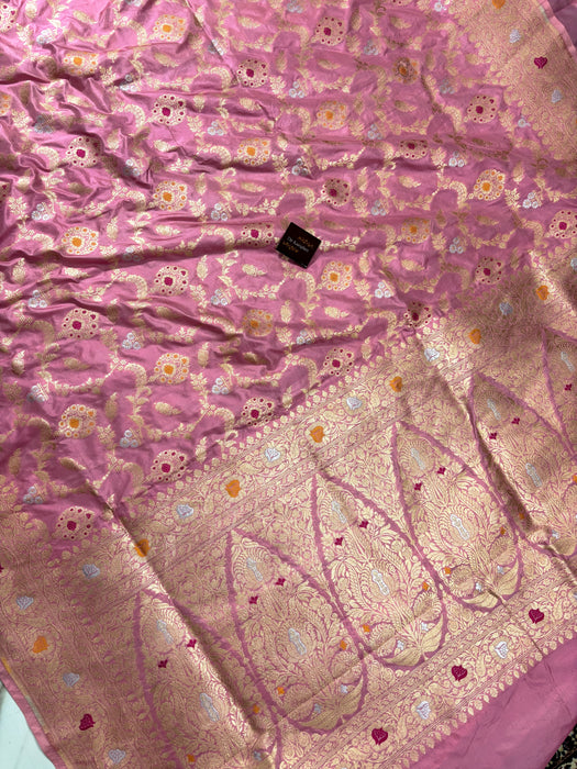 Pink Pure Katan Banarasi Handloom Saree - Meenakari Work