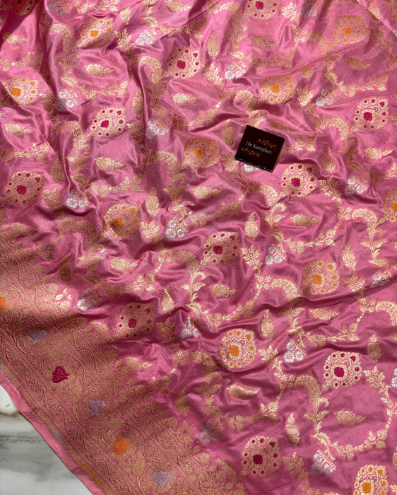 Pink Pure Katan Banarasi Handloom Saree - Meenakari Work
