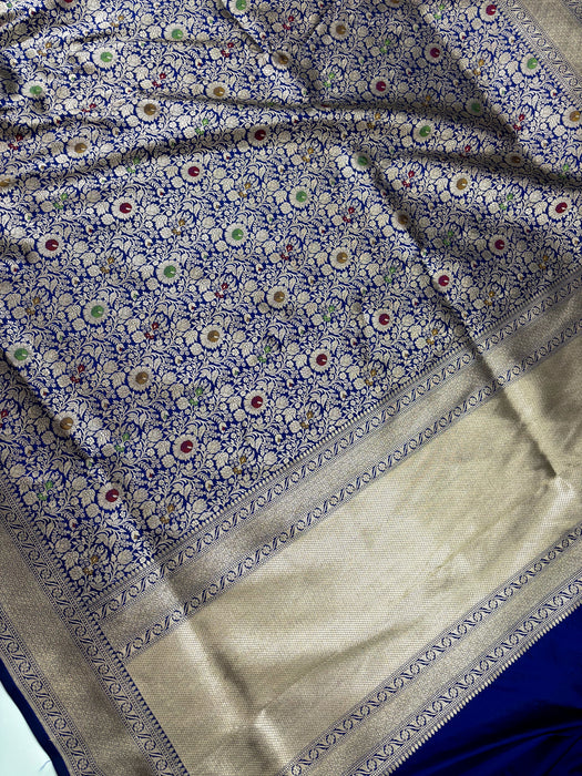 Royal Blue Pure Katan Banarasi Handloom Saree - Meenakari brocade Work
