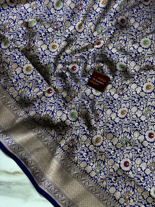 Royal Blue Pure Katan Banarasi Handloom Saree - Meenakari brocade Work